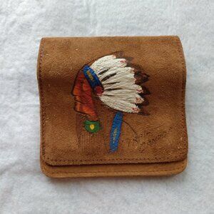 Vintage Indian Leather Wallet Hand Painted Native Headdress Souvenir Trail B.C.